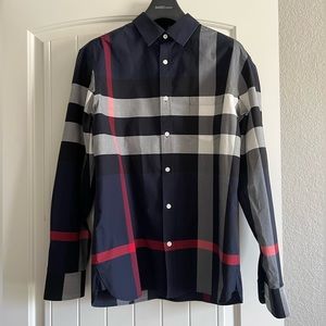 Burberry London England Men's Nova Check Shirt Navy, Gray | size L